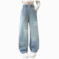 thumbnail image 1 of Xudanell Jeans for Girls Butterfly Printed Wide Leg Jean Pants with High Waisted Streetwear Light Blue 5-6 Years, 1 of 9