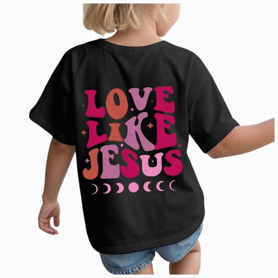 Xudanell Jesus Shirts for Kids Christian Graphic Tees for Girls Religious God Tshirts Inspirational Bible Verse Cute T-Shirts (Black, 3-4 Years)