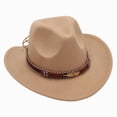 thumbnail image 1 of Xudanell Kids Boys Girls Western Cowboy Hat Wide Brim Children Cowgirl Cap w/Handworked Band Decorations for Halloween (Beige, 3-8 Years), 1 of 4