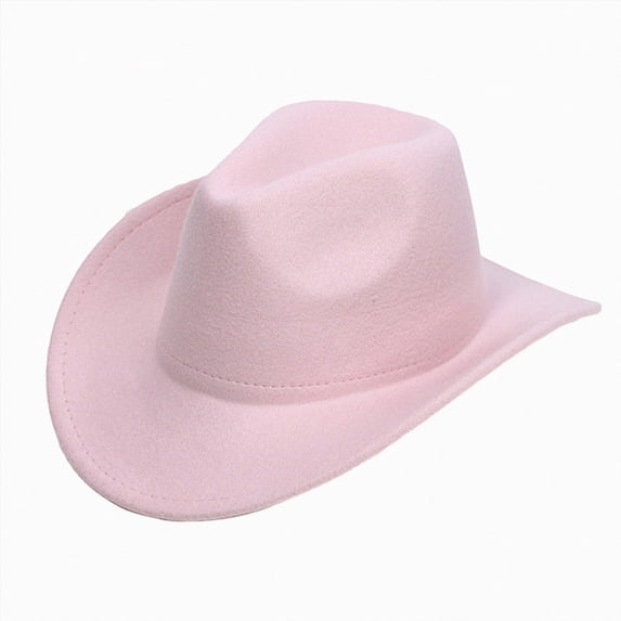 Xudanell Kids Cowboy Hat for Girls Boys Unisex Western Cowgirl Hat with Buckle Belt Wide Brim Fedora Hat Dress Up Costume (Pink, 4-10 Years)