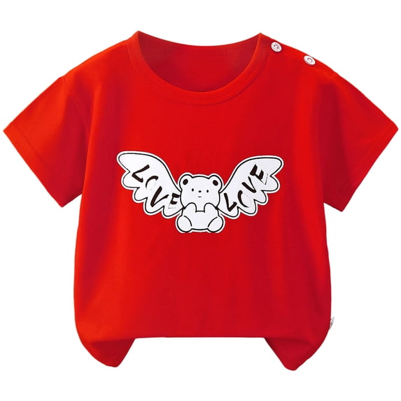 Xudanell Kids Crop Top Short Sleeve T-Shirts for Girls Size 5-14 (Red, 2-3 Years)