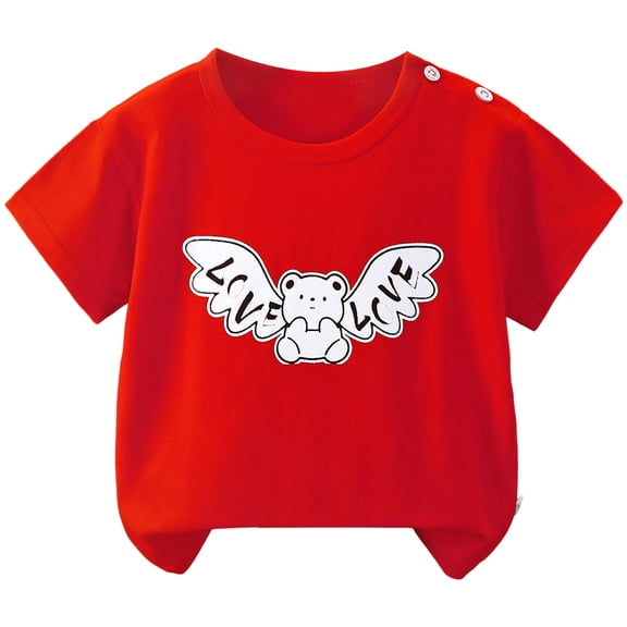 Xudanell Kids Crop Top Short Sleeve T-Shirts for Girls Size 5-14 (Red, 2-3 Years)
