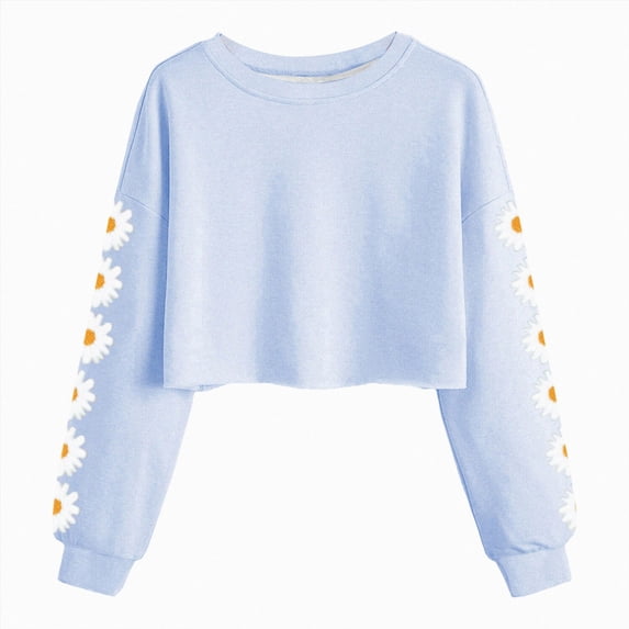 Xudanell Kids Crop Tops Girls Long Sleeve Tee Shirts Cute Daisy Pinted Fashion Sweatshirt Pullover Top (4-5 Years, Sky Blue)