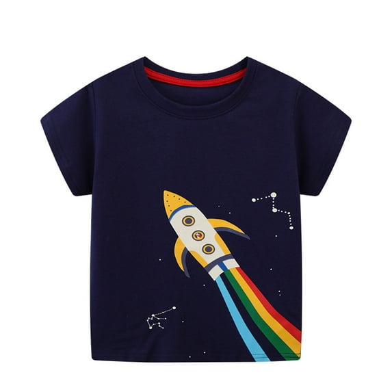Xudanell Kids Graphic Short Sleeve Luminous Boys Shirts Breathable Round Neck Tee with Patterns for Daily Wear