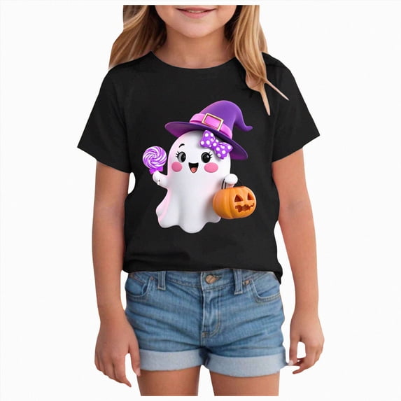 Kids Halloween Shirts Boys Girls Pumpkin Tops Short Sleeve Shirt Trendy Casual Tee Comfortable Base Layer Outwear