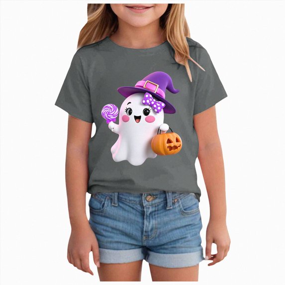 Kids Halloween Shirts Boys Girls Pumpkin Tops Short Sleeve Shirt Trendy Casual Tee Comfortable Base Layer Outwear