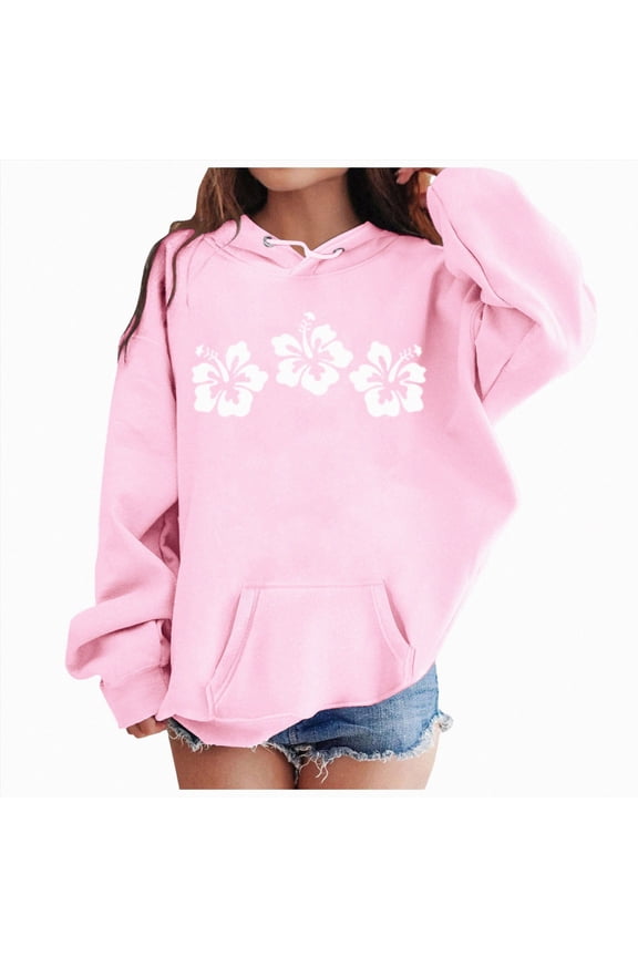 Kids Hoodies Florida Letter Printed Boys Girls Preppy Sweatshirt Long Sleeve Casual Trendy Cute Pullover Tops With Pockets (4-5 Years, Pink)