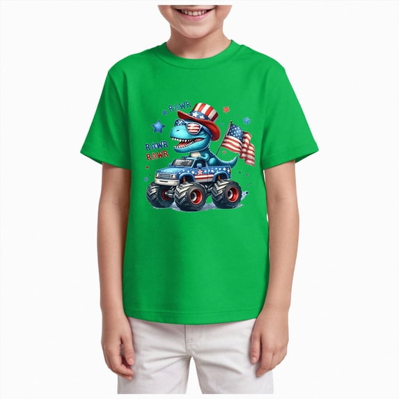 Xudanell Kids Patriotic 4th of July Shirt - Funny Red White and Blue T-Shirt for Boys Girls 2-8 Years (5-6 Years,Green)