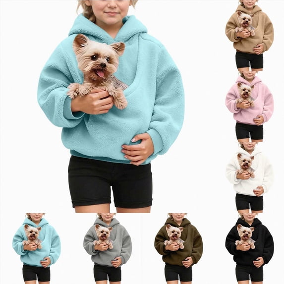 Xudanell Kids Pouch Hoodie-Kokopaws Pet Hoodies with Dog Pouch Girls Pullover Animal Holder Long Sleeve Tops Black,Size 5-6 Years