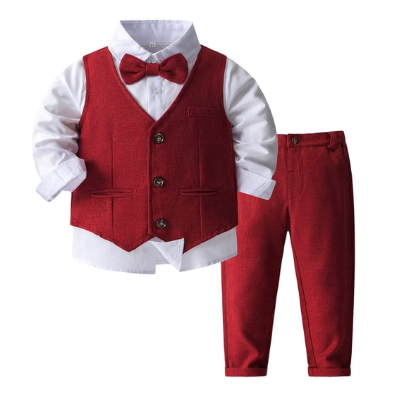 Xudanell Kids Suits for Boys 4 Piece Formal Suit Kids Clothes Dress Shirt Vest Pants Boys Tie Outfits Birthday Gentle Set