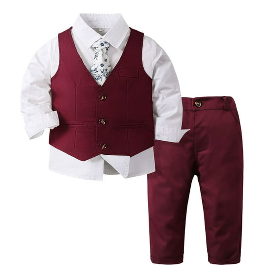 Xudanell Kids Suits for Boys 4 Piece Formal Suit Kids Clothes Dress Shirt Vest Pants Boys Tie Outfits Birthday Gentle Set