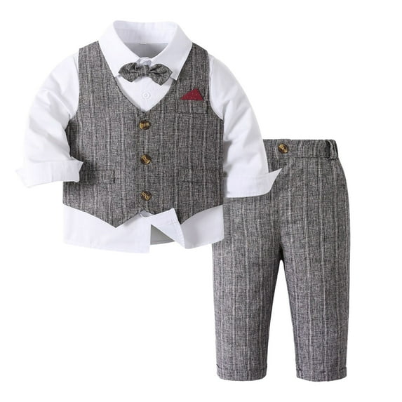 Xudanell Kids Suits for Boys 4 Piece Formal Suit Kids Clothes Dress Shirt Vest Pants Boys Tie Outfits Birthday Gentle Set