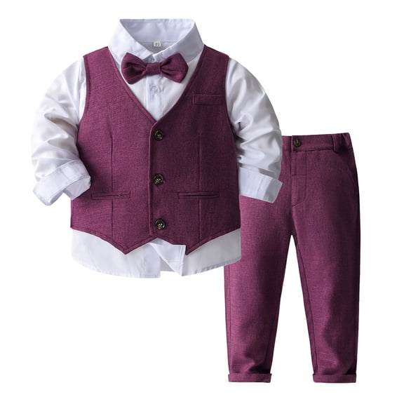 Xudanell Kids Suits for Boys 4 Piece Formal Suit Kids Clothes Dress Shirt Vest Pants Boys Tie Outfits Birthday Gentle Set