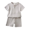 thumbnail image 1 of Xudanell Kids Suits for Boys Solid Crewneck Top Shorts Baby Boy Clothing Cotton and Linen 1-7 Years, 1 of 4
