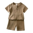 thumbnail image 1 of Xudanell Kids Suits for Boys Solid Crewneck Top Shorts Baby Boy Clothing Cotton and Linen 1-7 Years, 1 of 4