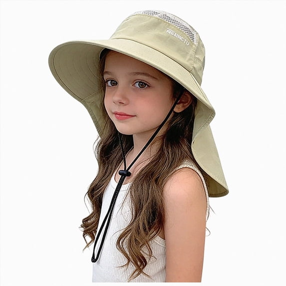 Xudanell Kids Sun Hat Ponytail Girls UPF 50 Bucket Summer Beach Fishing Kids Hat Wide Brim Swim Hat