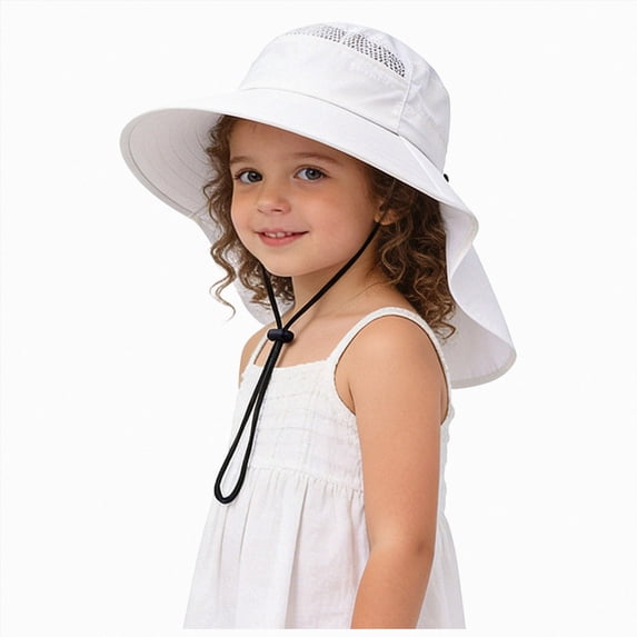 Xudanell Kids Sun Hat Ponytail Girls UPF 50 Bucket Summer Beach Fishing Kids Hat Wide Brim Swim Hat