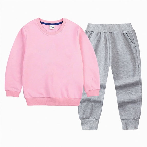 Xudanell Kids Sweatsuits Basic Cotton Crewneck Sweatshirt and Jogger Sweatpants Toddler Girls Boys 2 Piece Tracksuit for 0-13 Years (Pink, 3-4 Years)