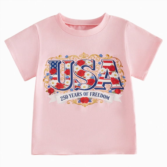 Xudanell Kids Toddler Little Girls 250 Years Anniversary USA Shirt 250th Birthday 4th of July T-Shirt Patriotic Top (Red, 6-7 Years)