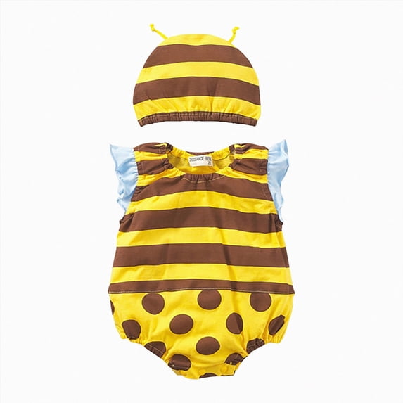 Xudanell Ladybug Ladybird Onesie Romper Bodysuit Dress Up Set with Hat Size 3-24 Months(Yellow,D)