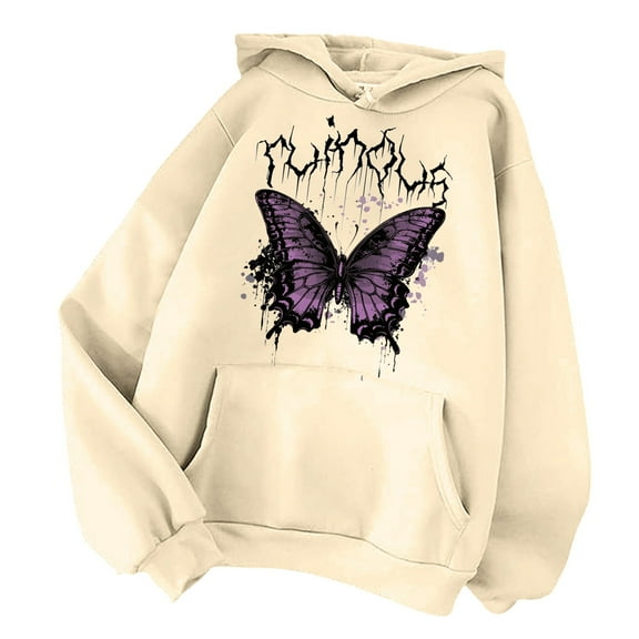 Xudanell Lightweight Hoodies for Women Autumn Solid Color Oversized Tops with Stitching Details Versatile Womens Hoodie Beige M