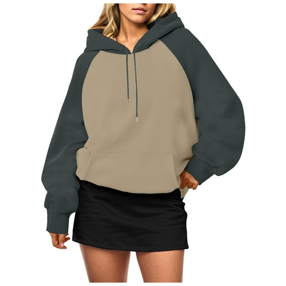 Xudanell Lightweight Hoodies for Women Sweatshirt with Pocket Hat Adjustable Elastic Hooded Oversized Sweatshirt Dark Gray S