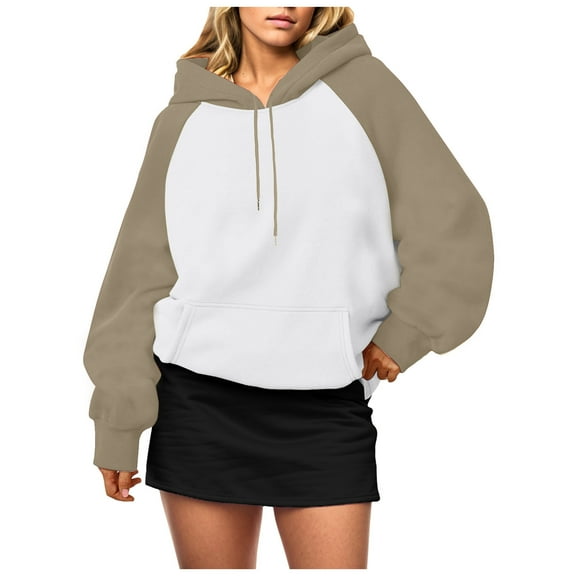 Xudanell Lightweight Hoodies for Women Sweatshirt with Pocket Hat Adjustable Elastic Hooded Oversized Sweatshirt Khaki L
