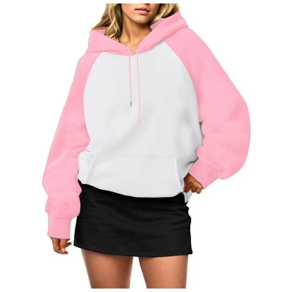 Xudanell Lightweight Hoodies for Women Sweatshirt with Pocket Hat Adjustable Elastic Hooded Oversized Sweatshirt Pink L