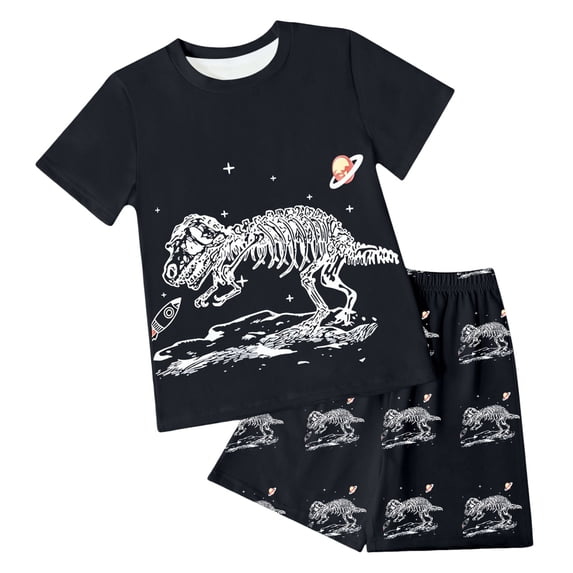 Xudanell Little Big Boys Summer Pajamas Sets Short 100% Cotton Pjs (Watermelon Red, 11-12 Years)