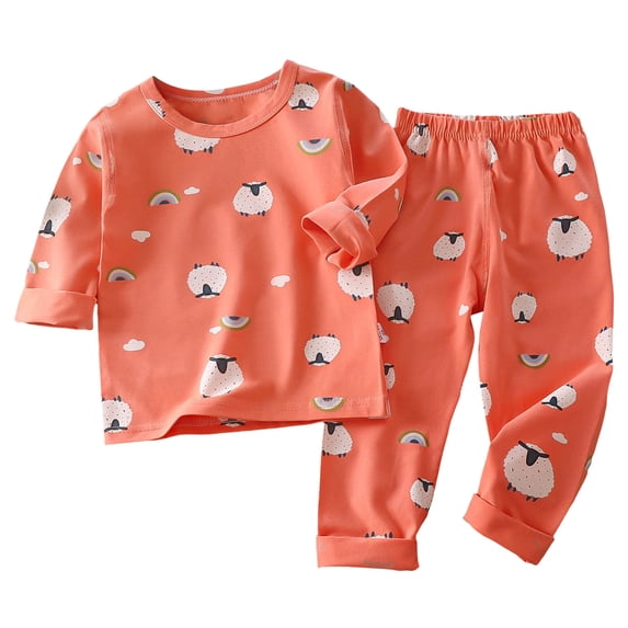 Xudanell Little Boys Cotton Pajamas Sets Short Sleeve Top with Long John Snug Fit 2 Piece Sleepwear (Orange, 7-8 Years)