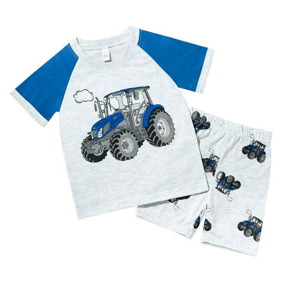 Xudanell Little Boys Pajamas Toddler Short Sets Boys Summer Pjs Kids Jammies Cotton Excavator Sleepwear Clothes Shirts Set Size 2-7T (Blue, 5-6 Years)