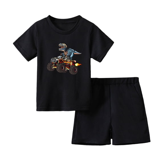 Xudanell Little Boys Short Set Pajamas for Boys 100% Cotton Toddler Train Dinosaur Sleepwear Summer Clothes Size 2-7T (Blue, 3-4 Years)