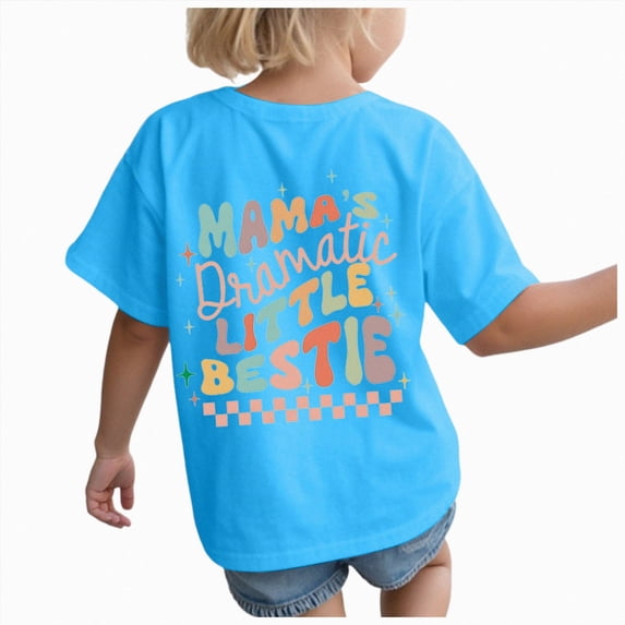 Xudanell Little Girl T Shirts Short Sleeved Print Cute Summer Comfortable Top with Mothers Day Pattern Sky Blue 11-12 Years