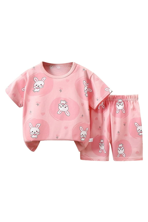 Little Girls Pajamas Short Sleeve 100% Cotton Toddler Pjs Sleepwear Unicorn Pajama Summer Clothes Sets 1-7T (Light Pink, 5-6 Years)