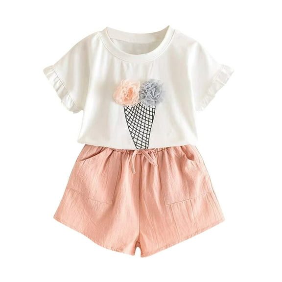 Xudanell Mamas Girl Baby Girl Ice Cream Print Outfit Ruffle Baby Patched Mesh Kids Tee Sleeve Baby Girls Clothing Pink 5-6 Years