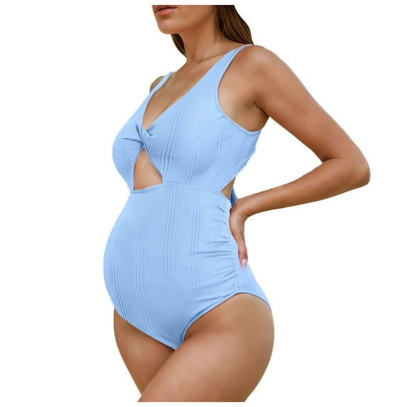 Xudanell Maternity Tankini One Piece Cute Ruffle Hem Pregnancy Swimsuit Adjustable Thick Straps Maternity High Waist Suits Swimwear Sexy Bathing Suit (Blue,XL)