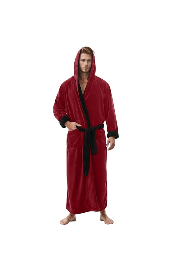Mens Plush Fleece Robe Cozy Warm Bathrobe Fuzzy Male Spa Long Robe With Pockets Bathrobe Sleepwear Loungewear for S-5XL