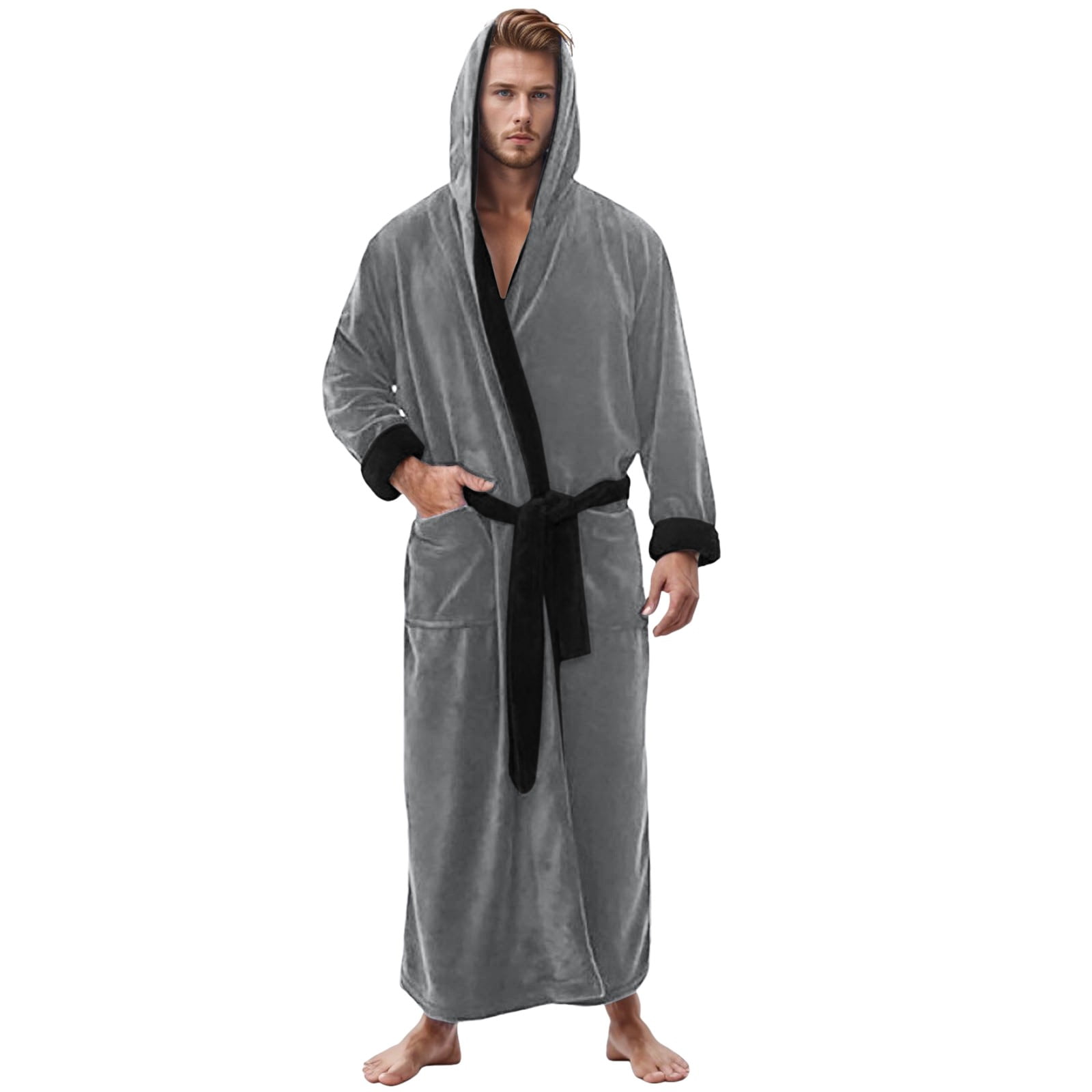 Xudanell Men Hooded Bathrobe for Men 100 Cotton Terry Bathrobes with Hood Towel Spa Robe ...