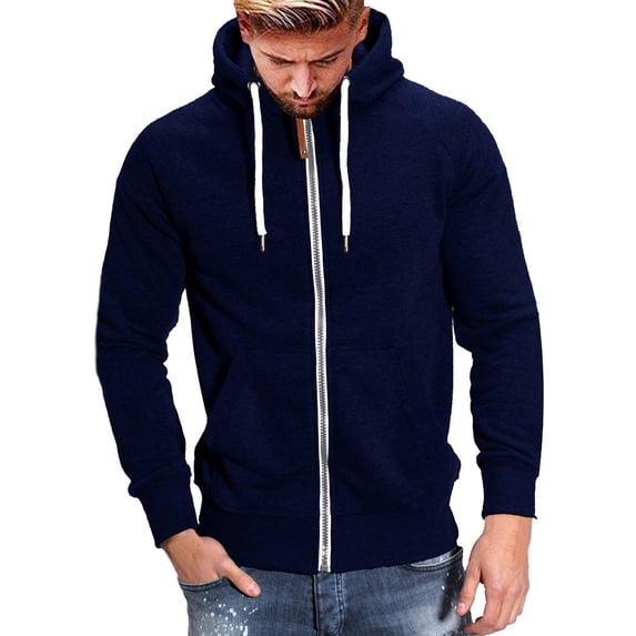 Xudanell Men's Retro Athletic Workout Sports Full Zip Soft Running Hiking Sweatshirt Hoodie (Navy,XL)