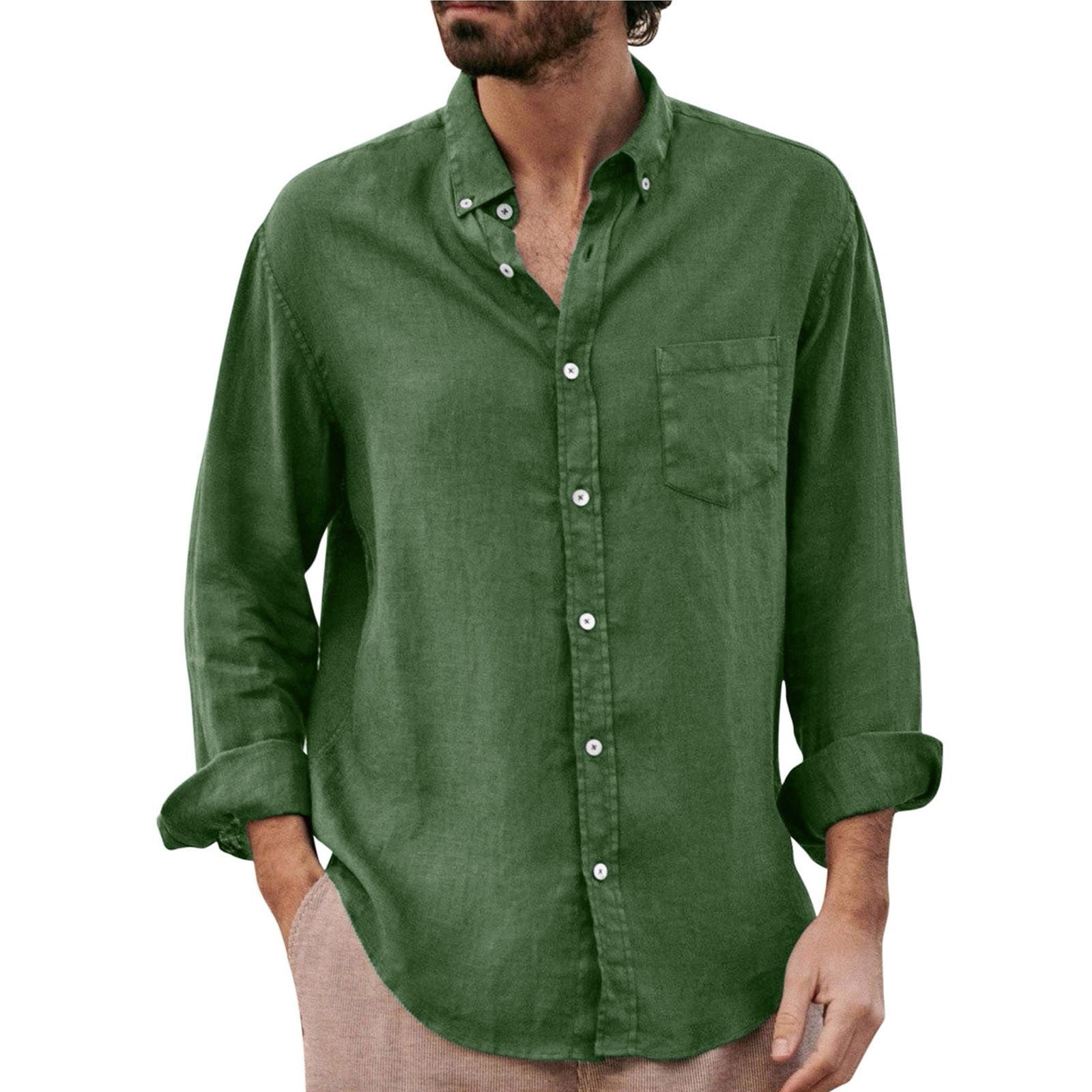 green dress shirt men's Hisdern Men's Sage Green Splicing Dress Shirt For Office Wear 2XL main image 0