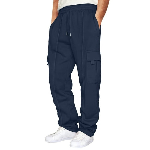 Xudanell Mens Pants Casual Lightweitght Trousers Straight Leg Baggy Elastic Sweatpants Yoga Jogger Long Pant (Navy,S)