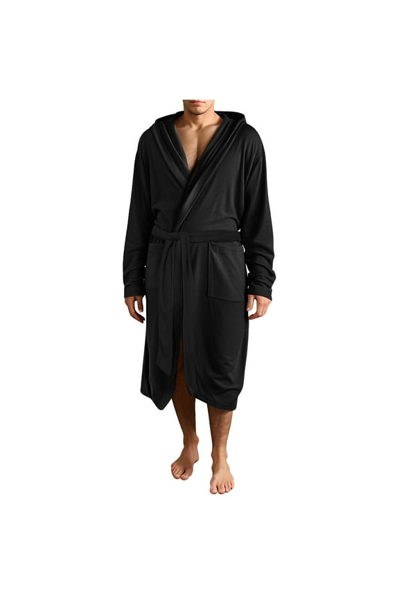Mens Robe Hooded Big and Tall Long Plush Fleece Bath Robe with Hood and PocketsGift Men and Teens Bathrobe Sleepwear for S-5XL