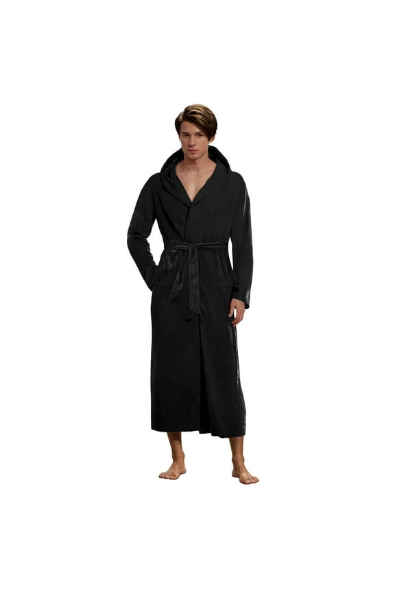 Mens Robes Big and Tall with Hood Full Length Plush Long Robe Fleece Bathrobe Bathrobe for Men Bathrobe Sleepwear Loungewear for S-5XL