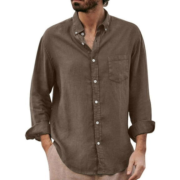 Xudanell Mens Shirt Male Cotton Linen Solid Casual Loose Shirt Mens Big And Tall Shirts for Men (Coffee,XL)