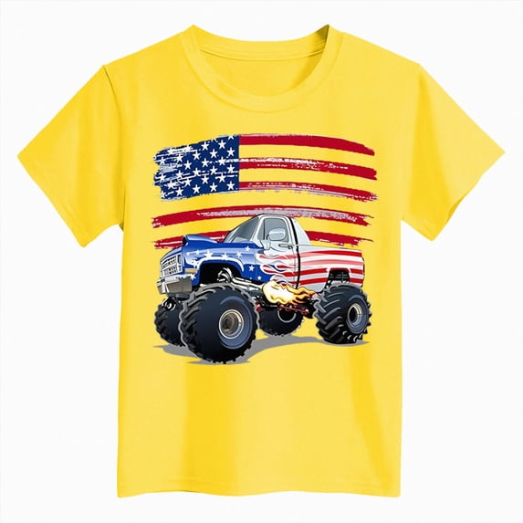 Xudanell My First 4th Of July Baby Boy Tshirts Summer Independence Day Truck and Star Printed Tshirts Children WearYellow11-12 Years