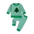 thumbnail image 1 of Xudanell My First Christmas Baby Boy Outfit Christmas Embroidery Long Sleeved Sets Toddler Clothes for Boys Green 0-6 Months, 1 of 4
