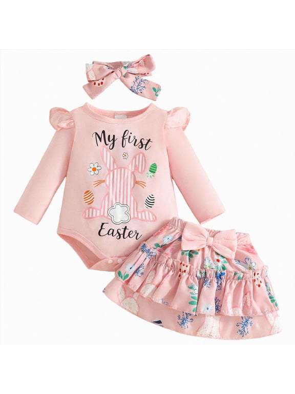 My First Easter Baby Girl Outfits Newborn Long Sleeve Romper + Rabbit Tutu Skirt + Leg Warmer + Headband Outfit Set (Red, 0-3 Months)