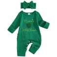 thumbnail image 1 of Xudanell My First First St Patricks Day Baby Girl Outfit Lucky Clover Jumpsuit Romper Cute Spring Clothes (Green, 0-3 Months), 1 of 7