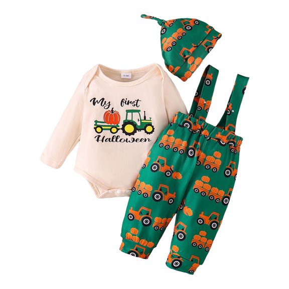 Xudanell My First Halloween Baby Boy Outfit Letter Printed Boys Outfits Romper Suspender Pants and Hats Holiday