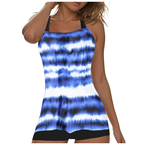 Xudanell New Large-Size Tankini Swimsuits For Women, European-Style Beach Split Fashion SwimsuitHot Spring Baths, Tropical Vacations, And Pool Parties Tops Only (R-Blue,XL)